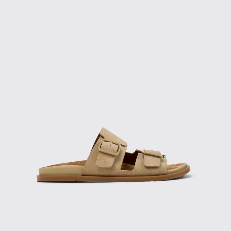 Side view of Lluc Sandal Brown Suede Leather Sandals for Men.