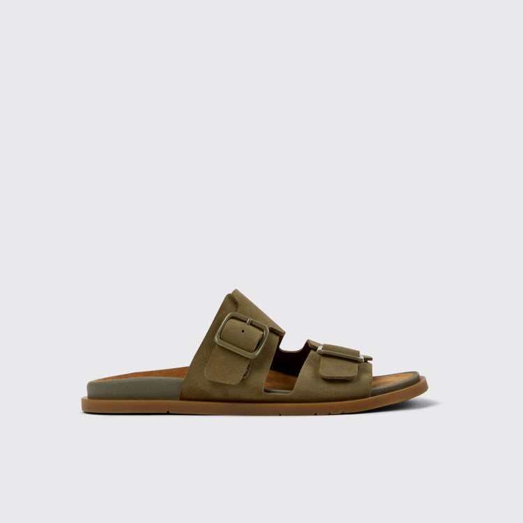 Side view of Lluc Sandal Green Suede Sandals for Men.