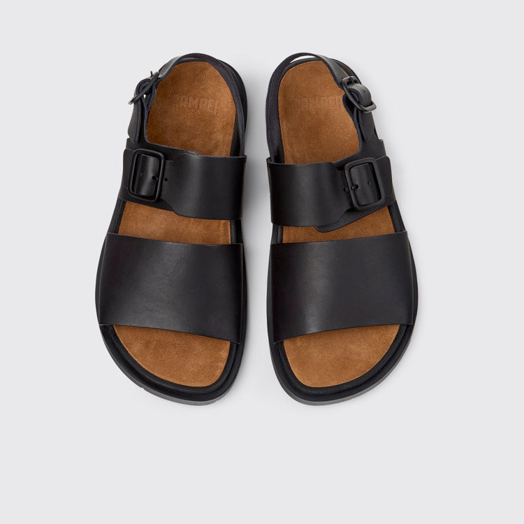 Overhead view of Lluc Sandal Black Leather Sandals for Men.