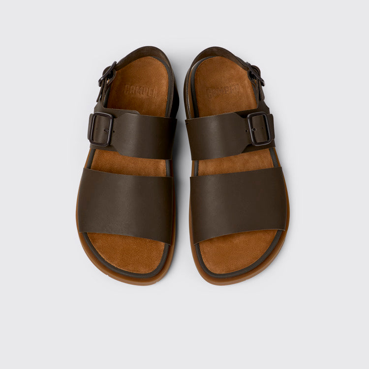 Overhead view of Lluc Sandal Brown Leather Sandals for Men.