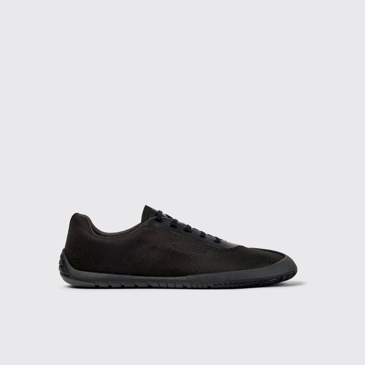 Side view of Peu Path+ Black Leather Sneakers for Men.