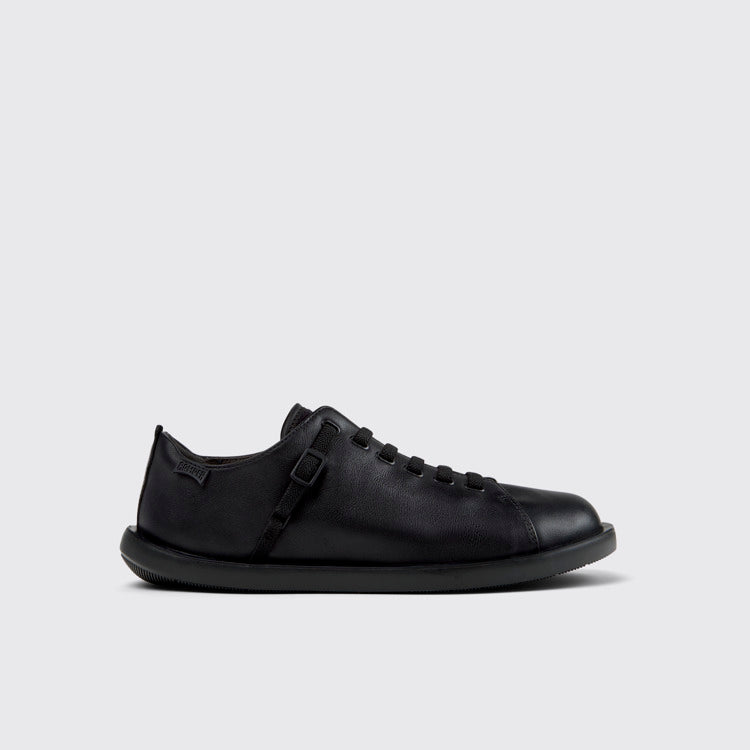 Side view of Wagon Black Leather and Textile Shoes for Men.