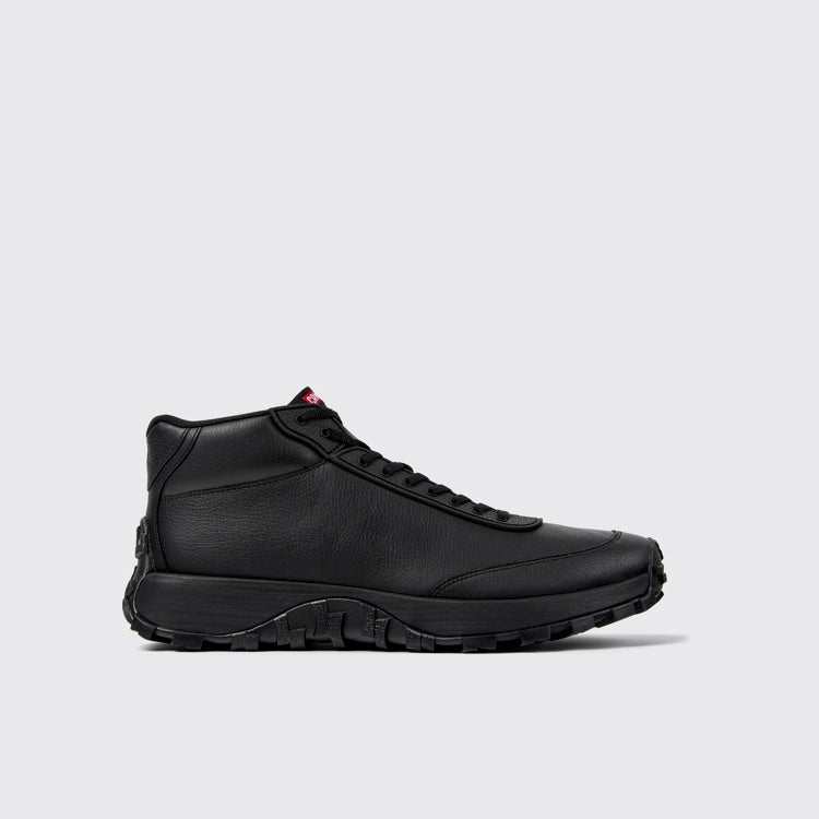 Side view of Drift Trail Black Leather Sneakers for Men.
