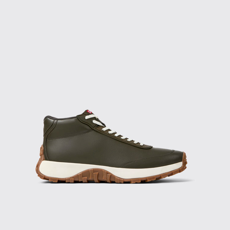 Side view of Drift Trail VIBRAM Green leather ankle boots for men
