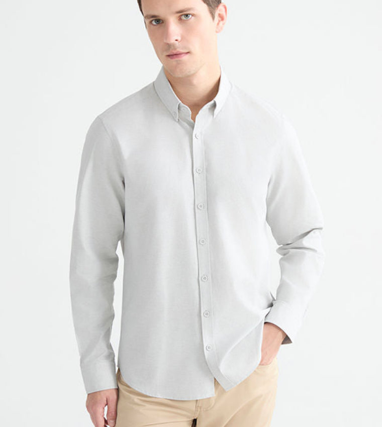 LC Waikiki Solid Button-Down Collar Slim Fit Oxford Shirt Grey