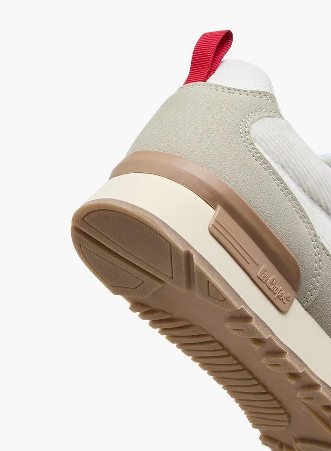 Lee Cooper Men’s Lace-Up Sneakers Panelled Design with Pull Tabs -White