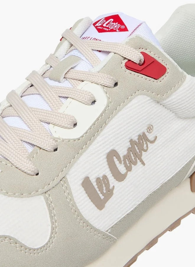 Lee Cooper Men’s Lace-Up Sneakers Panelled Design with Pull Tabs -White