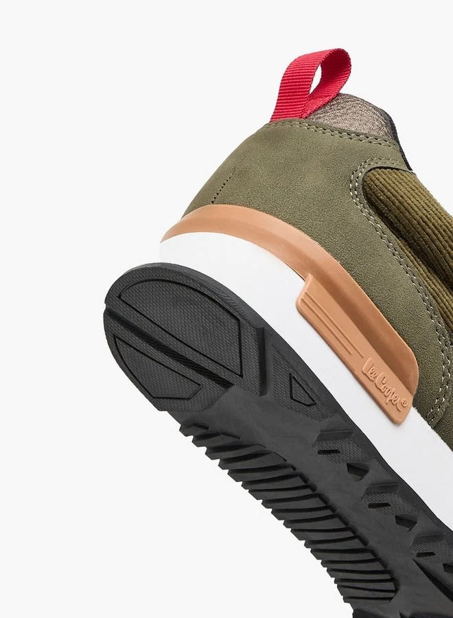 Lee Cooper Men’s Lace-Up Sneakers Panelled Design with Pull Tabs -Olive