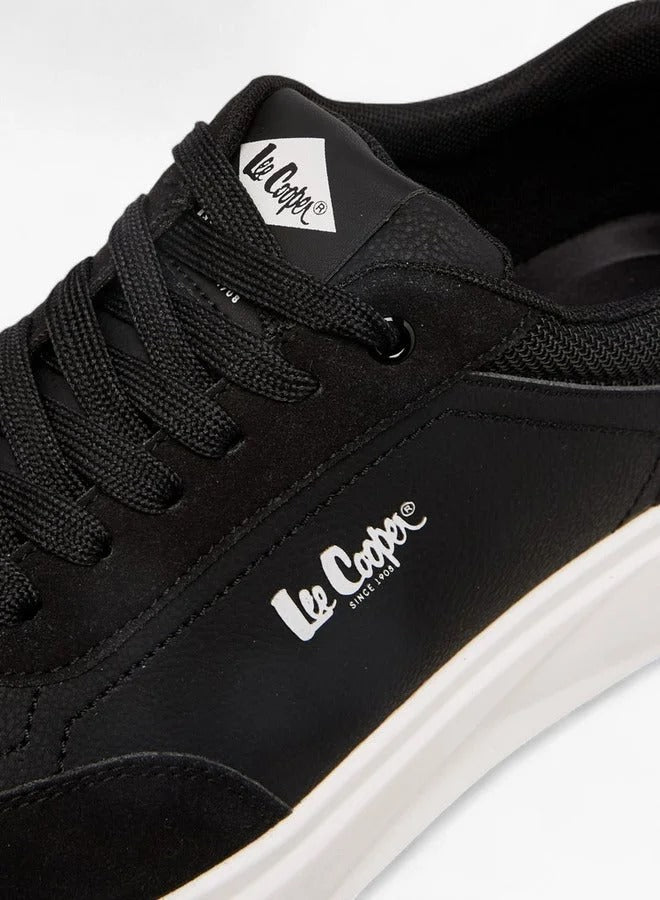 Lee Cooper Panelled Lace-Up Sneakers with Pull Tabs for Men -Black