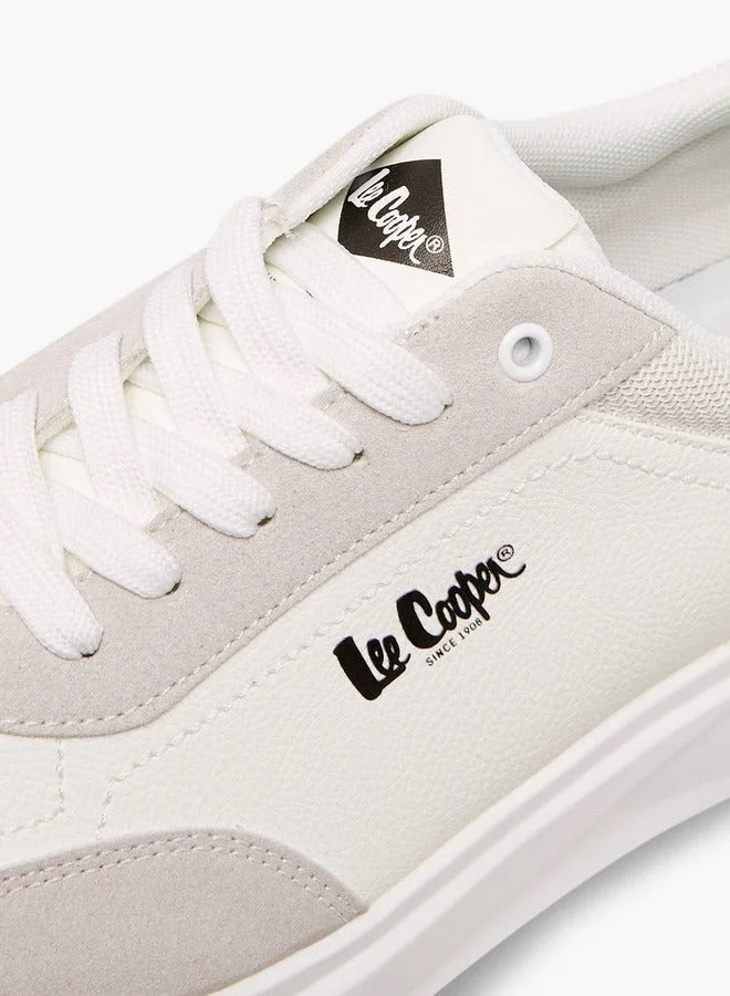 Lee Cooper Panelled Lace-Up Sneakers with Pull Tabs for Men -White