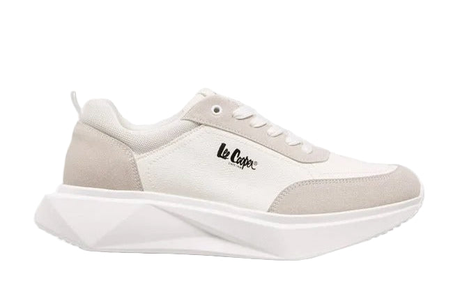 Lee Cooper Panelled Lace-Up Sneakers with Pull Tabs for Men -White