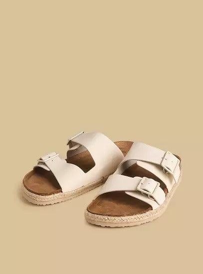 Beige Max Jute Slide Sandals - Casual Slip-On with Buckle Accent