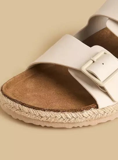 Beige Max Jute Slide Sandals - Casual Slip-On with Buckle Accent