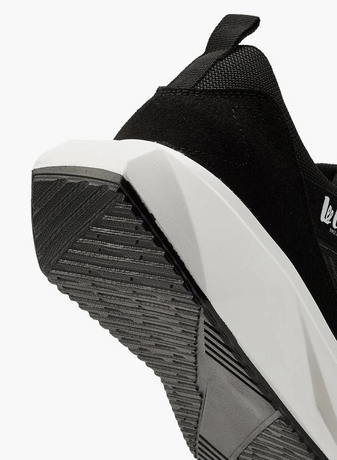 Lee Cooper Men's Panelled Lace-Up Sneakers with Pull Tabs -Black