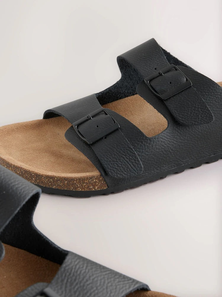 Next Black Leather Two Buckle Sandals