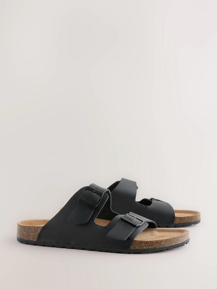 Next Black Leather Two Buckle Sandals