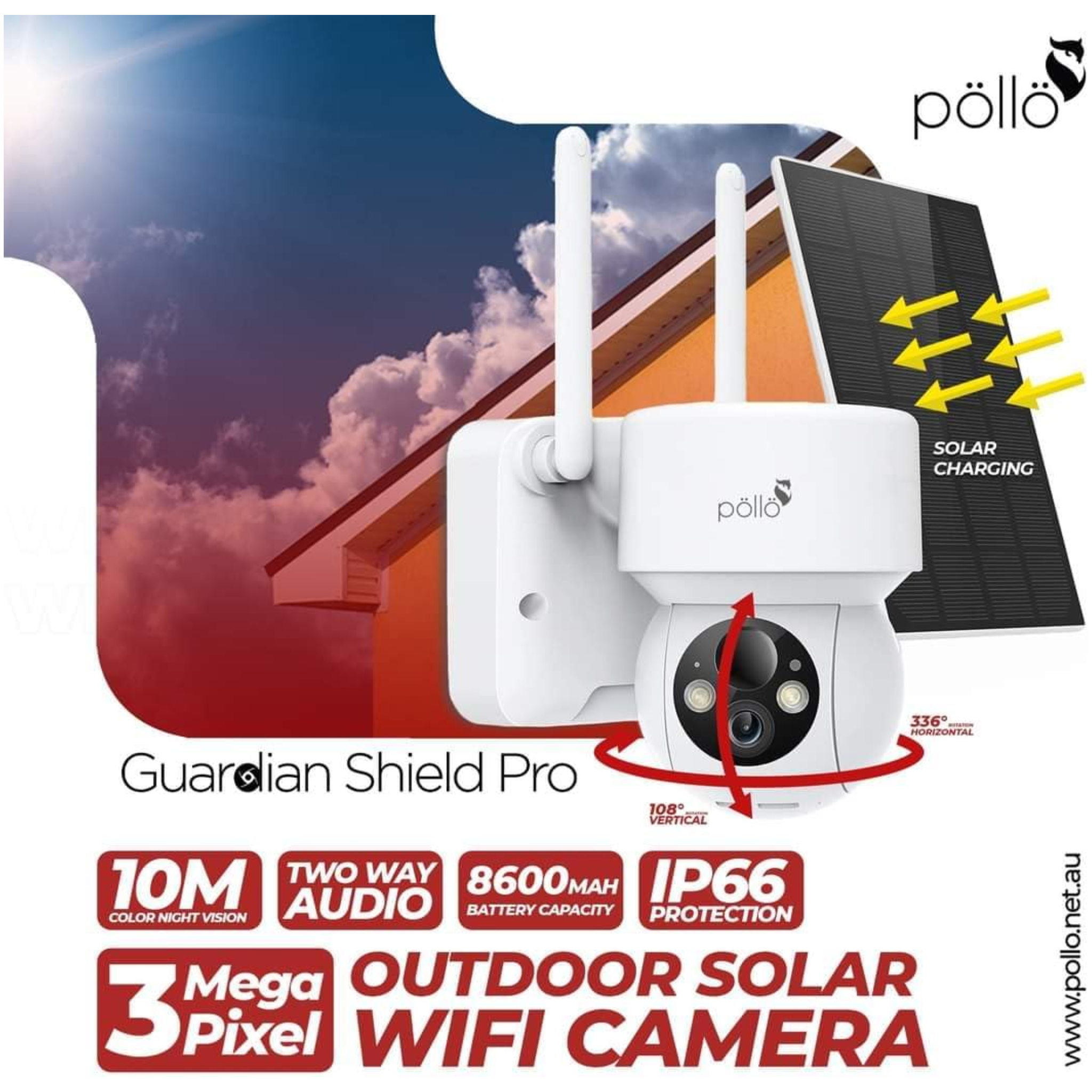 Pollo Pro Solar-Powered Smart Wi-Fi Security Camera PLC-HS204-TB - Jango Mall