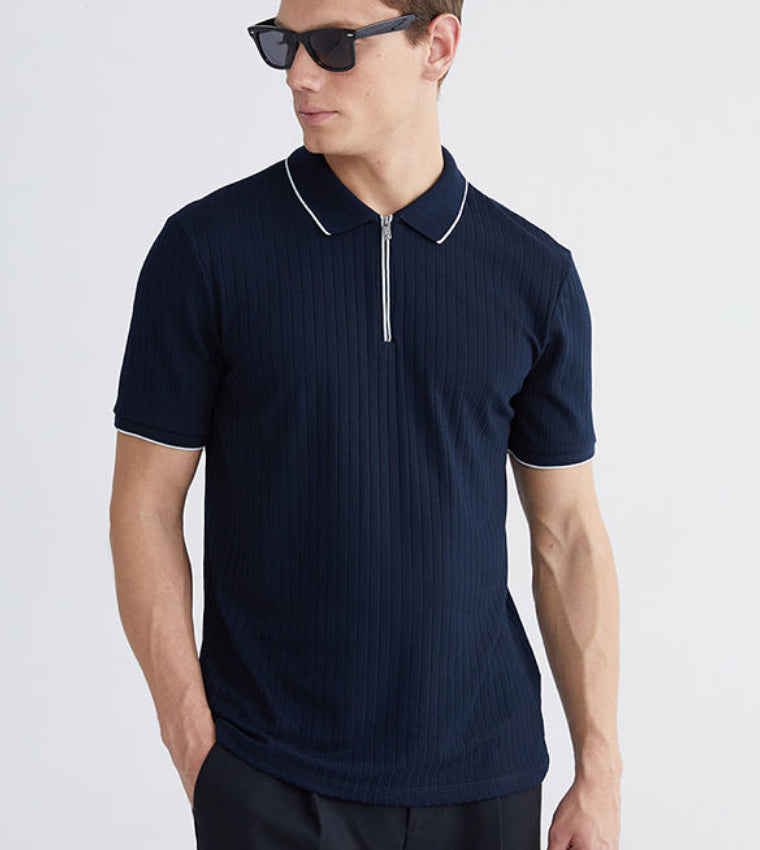 Ribbed Short Sleeves Polo T-Shirt