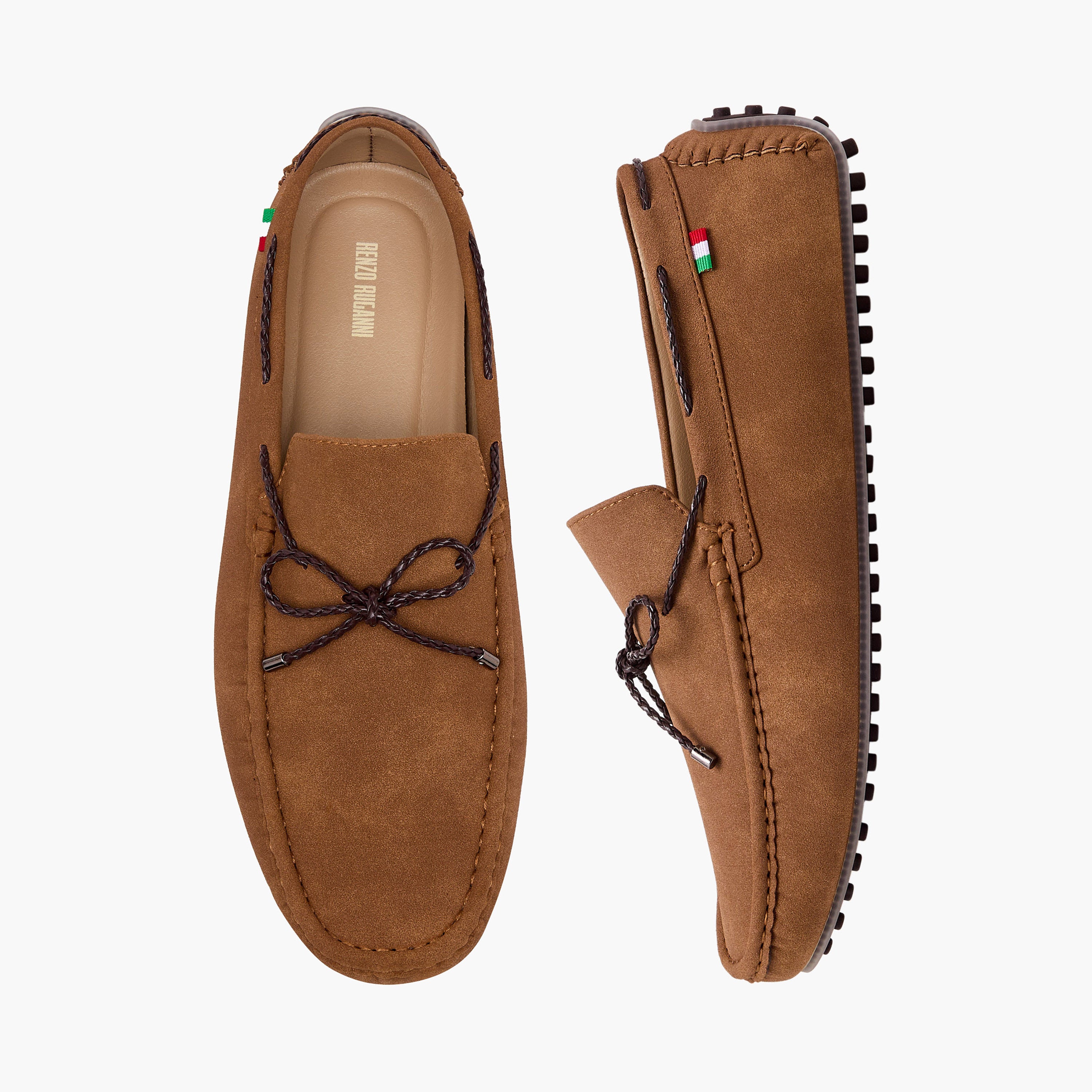 Renzo Rugatti Men Casual Suede Leather Loafers Brown