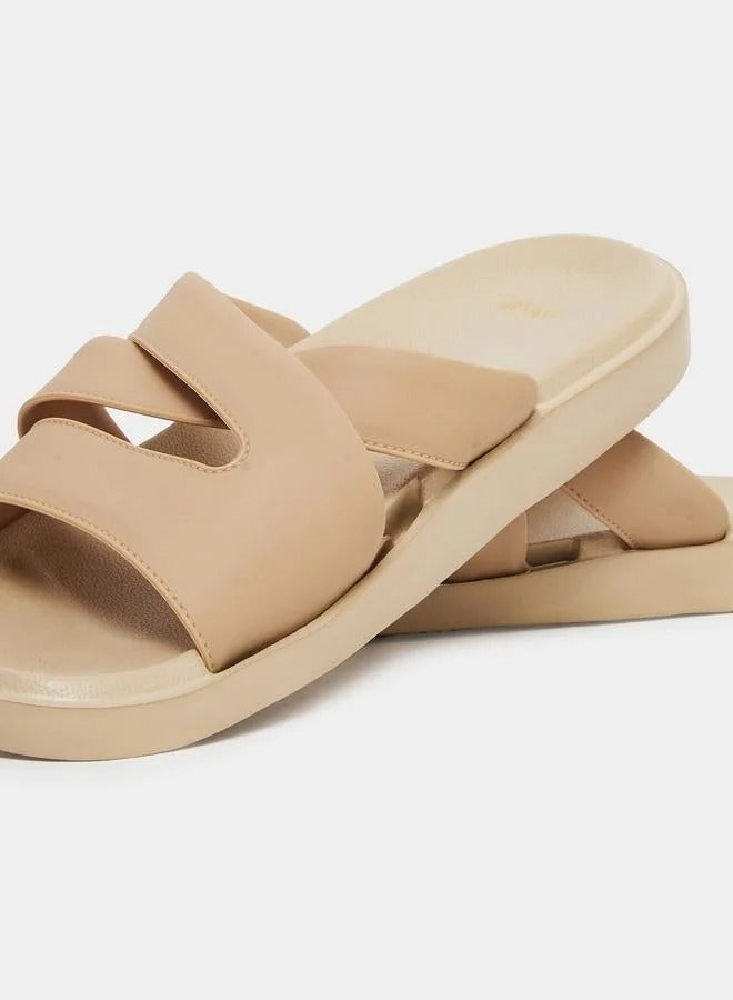 Styli Crisscross Slides Beige