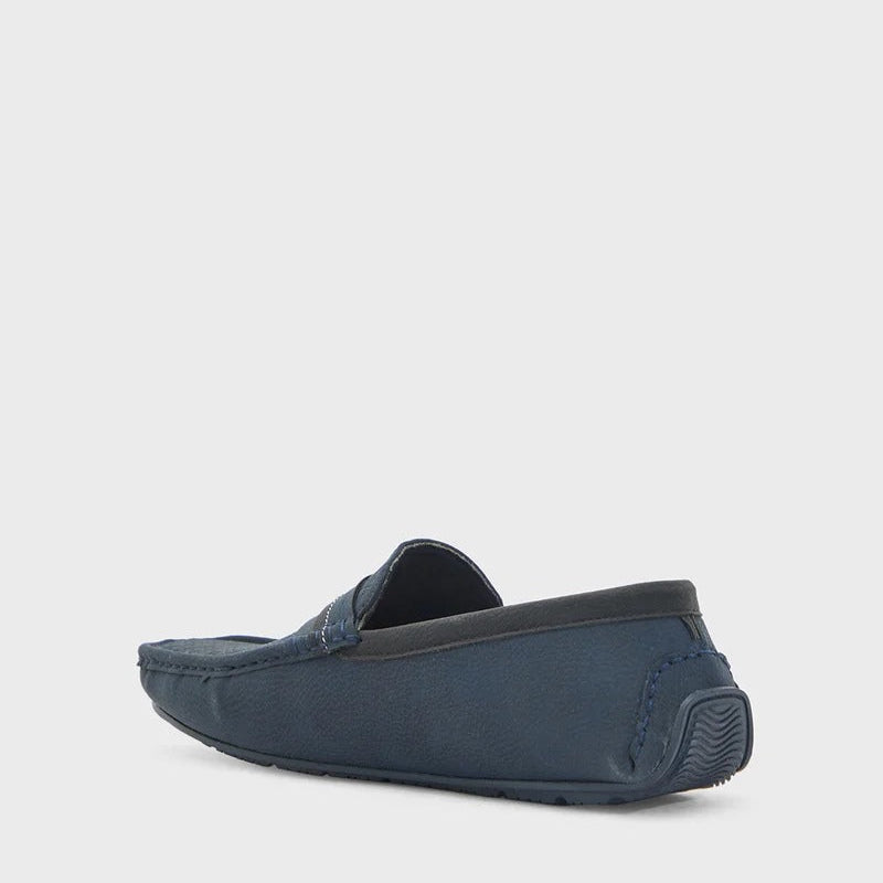 Robert Wood Saddle Detail Textuted Loafers - Navy Blue