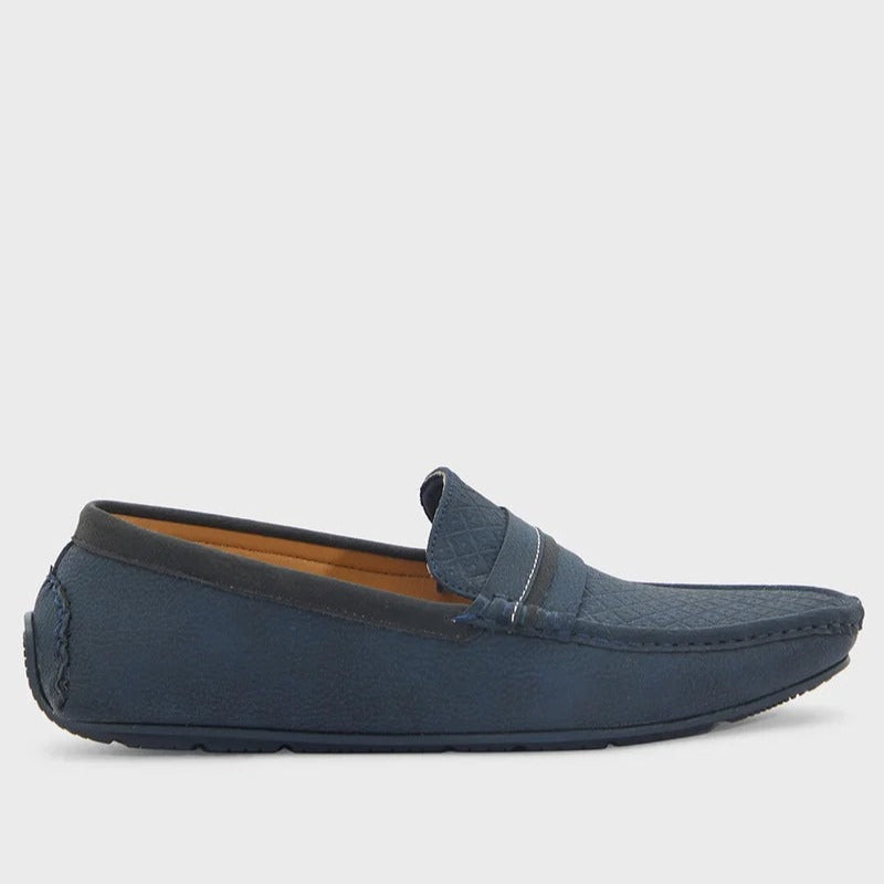 Robert Wood Saddle Detail Textuted Loafers - Navy Blue