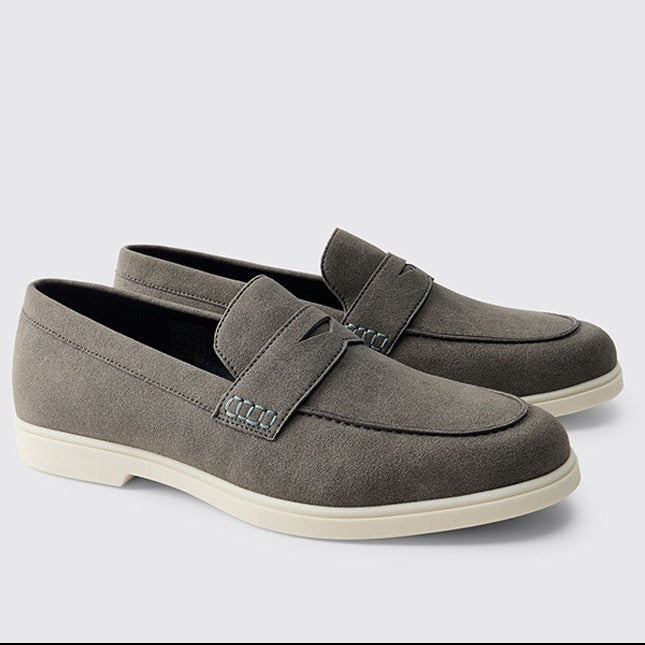 BooHooMan Faux Suede Penny Loafers Men Grey