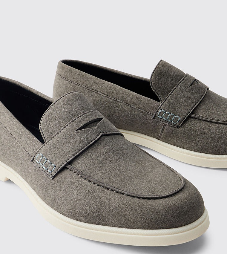 BooHooMan Faux Suede Penny Loafers Men Grey