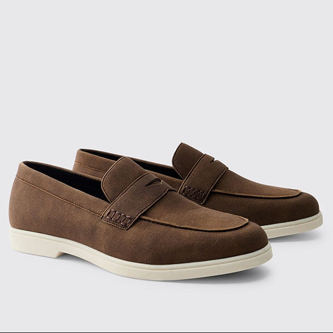BooHooMan Faux Suede Penny Loafers Men Brown
