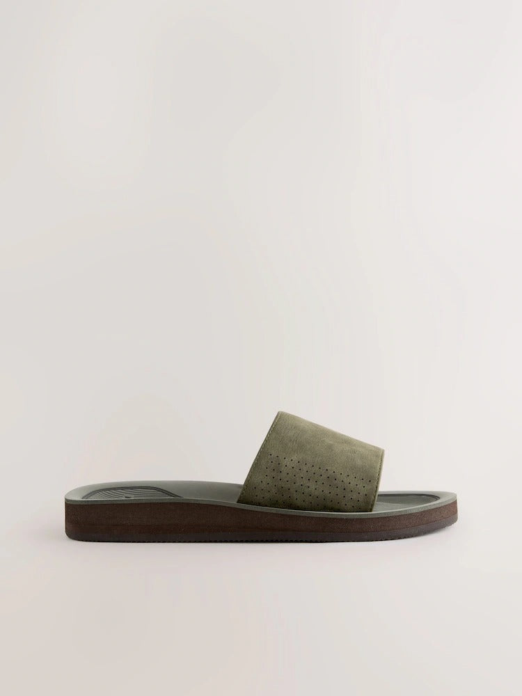 Khaki Green Motion Flex Comfort Sliders - Lightweight Slip-Ons
