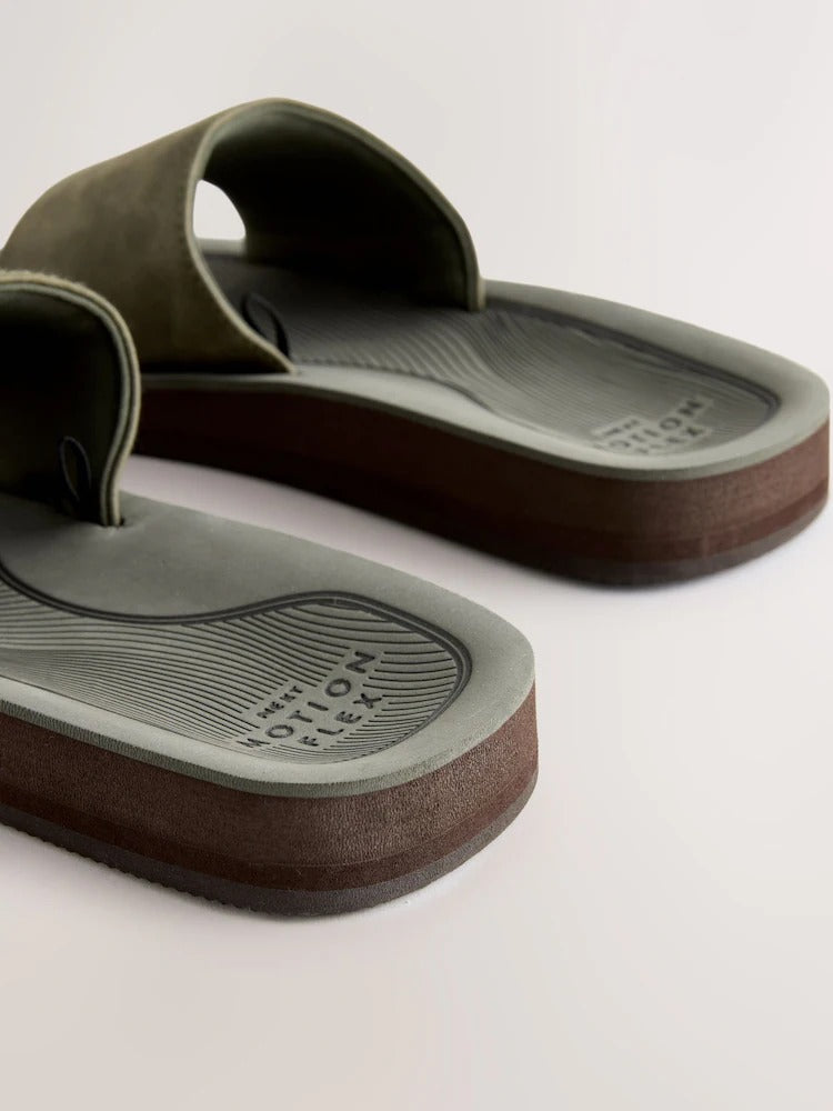 Khaki Green Motion Flex Comfort Sliders - Lightweight Slip-Ons