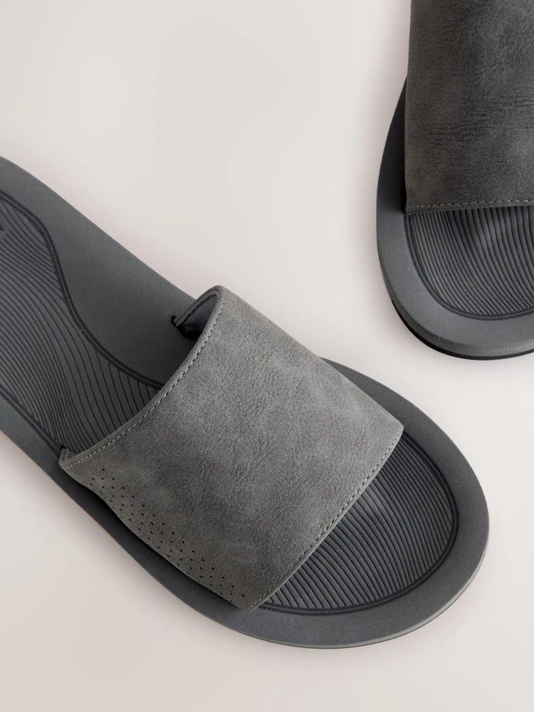 Khaki Comfort Slip-On Flex Sliders - Imported Lightweight Footwear