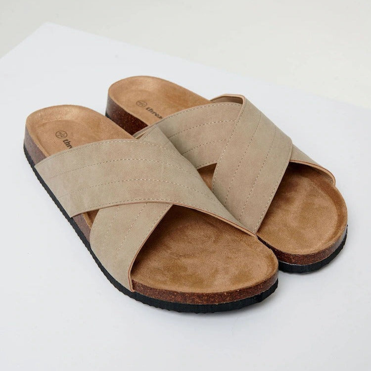 ThreadBare Faux Suede cross Sandal Beige