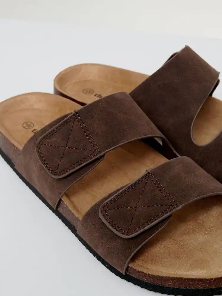ThreadBare Two Strap Faux Suede Sandal Brown