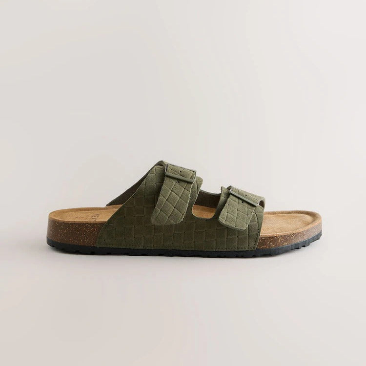 NEXT Green Weave Embossed Suede Two Buckle Sandals