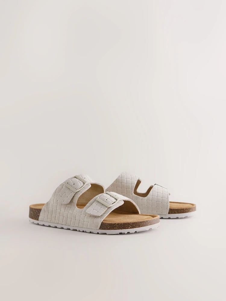 NEXT Cream Weave Embossed Suede Two Buckle Sandals