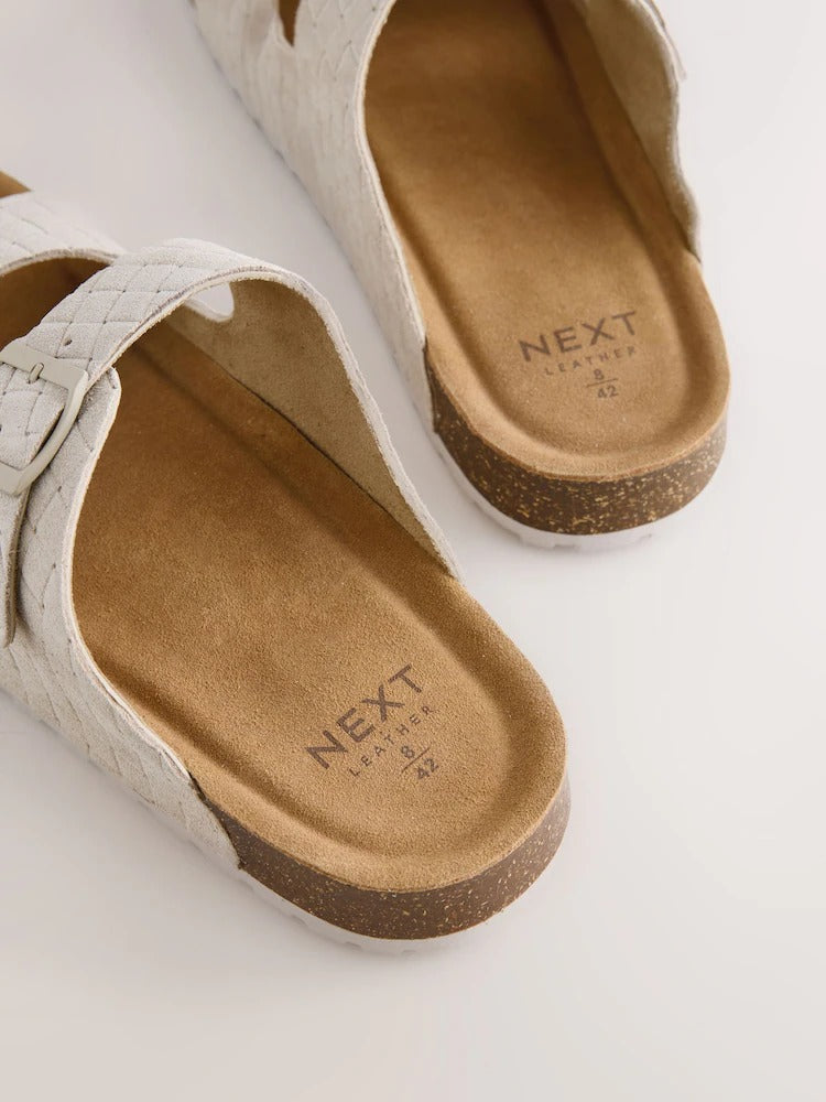 NEXT Cream Weave Embossed Suede Two Buckle Sandals