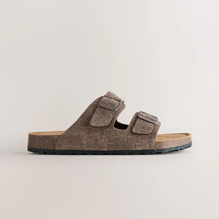 NEXT Brown Weave Embossed Suede Two Buckle Sandals