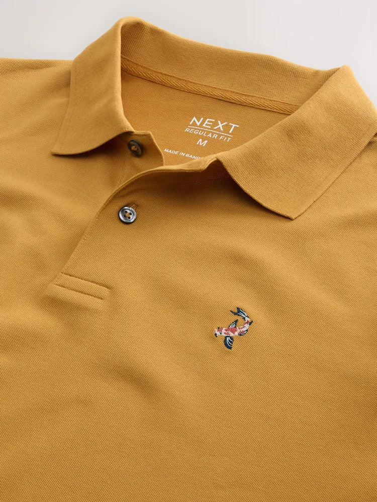 next Yellow Mustard Regular Fit Embroidered Pique Polo Shirt