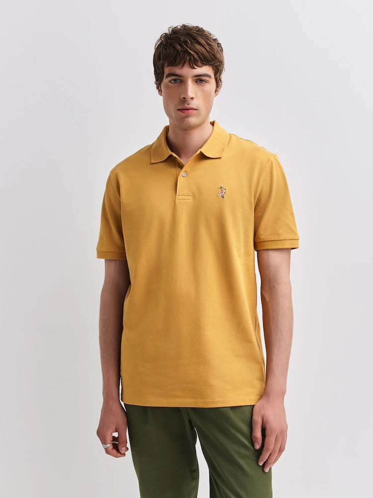 NEXT Yellow Mustard Regular Fit Embroidered Pique Polo Shirt