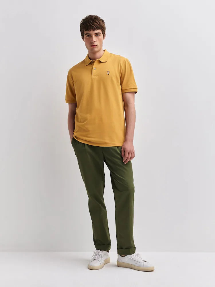 NEXT Yellow Mustard Regular Fit Embroidered Pique Polo Shirt