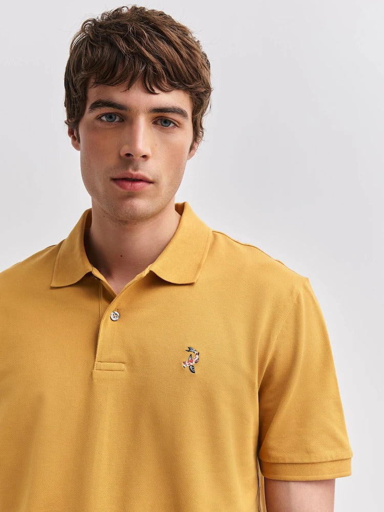 NEXT Yellow Mustard Regular Fit Embroidered Pique Polo Shirt