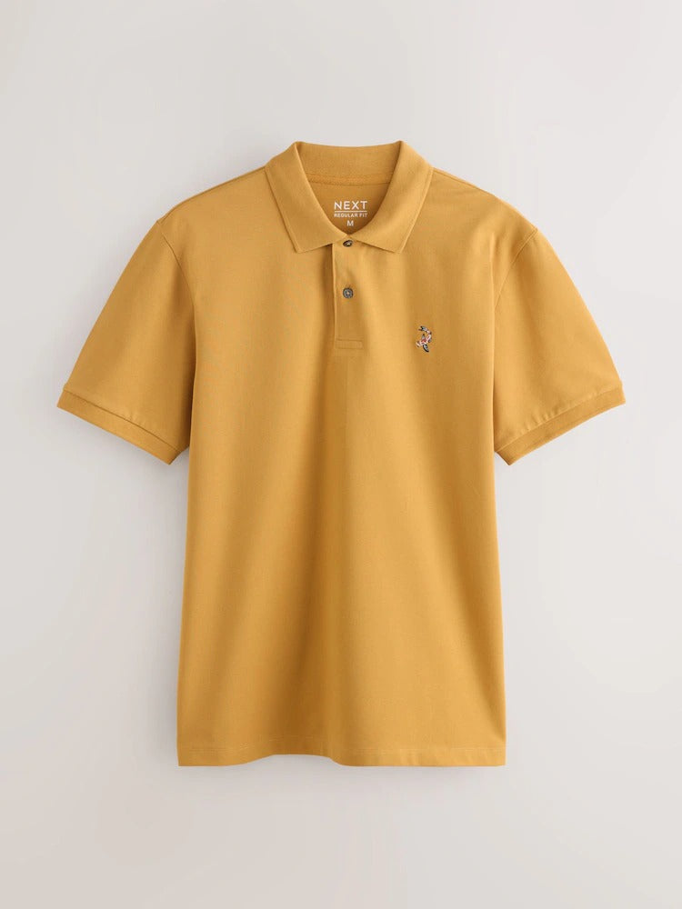 NEXT Yellow Mustard Regular Fit Embroidered Pique Polo Shirt