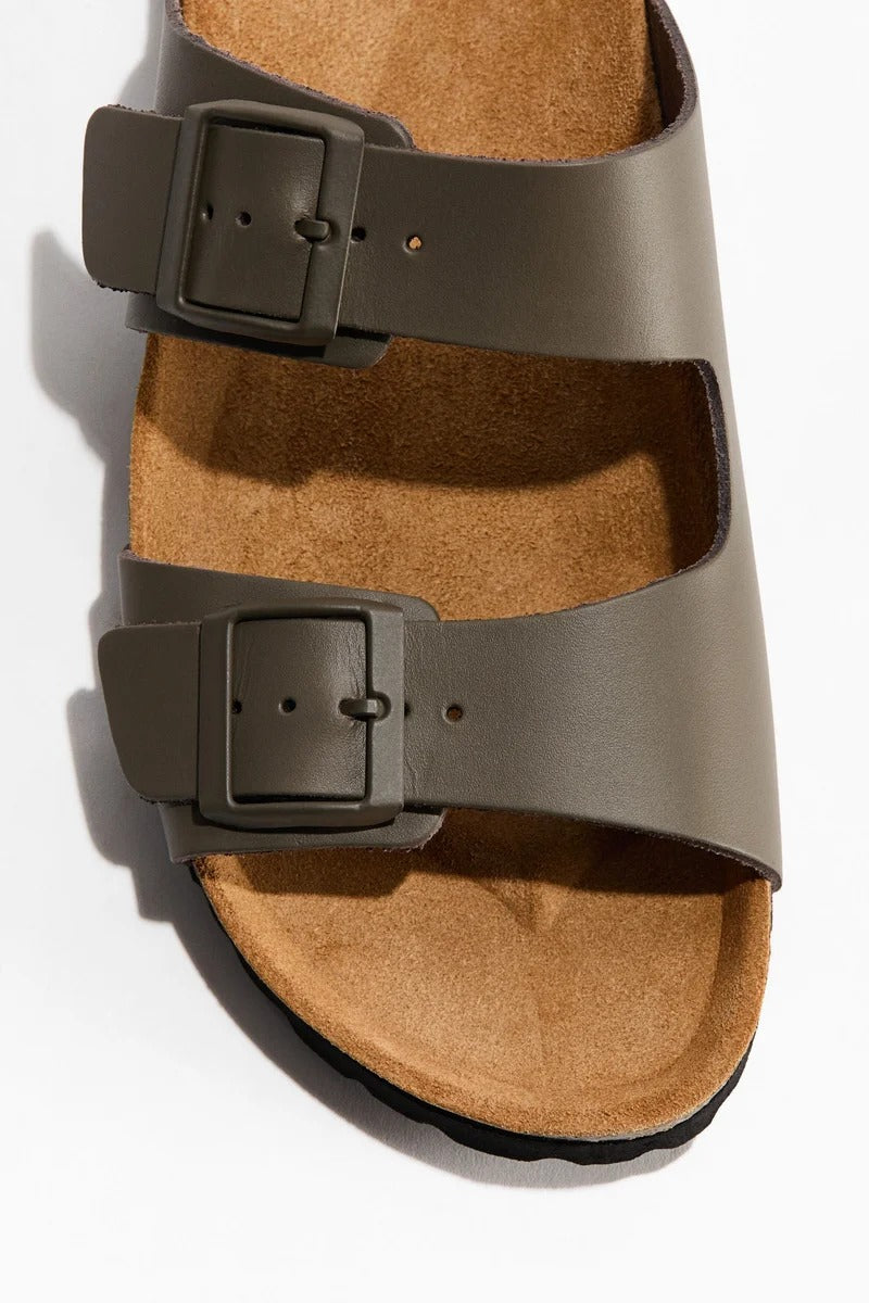 H&M Leather sandals Khaki green Dark
