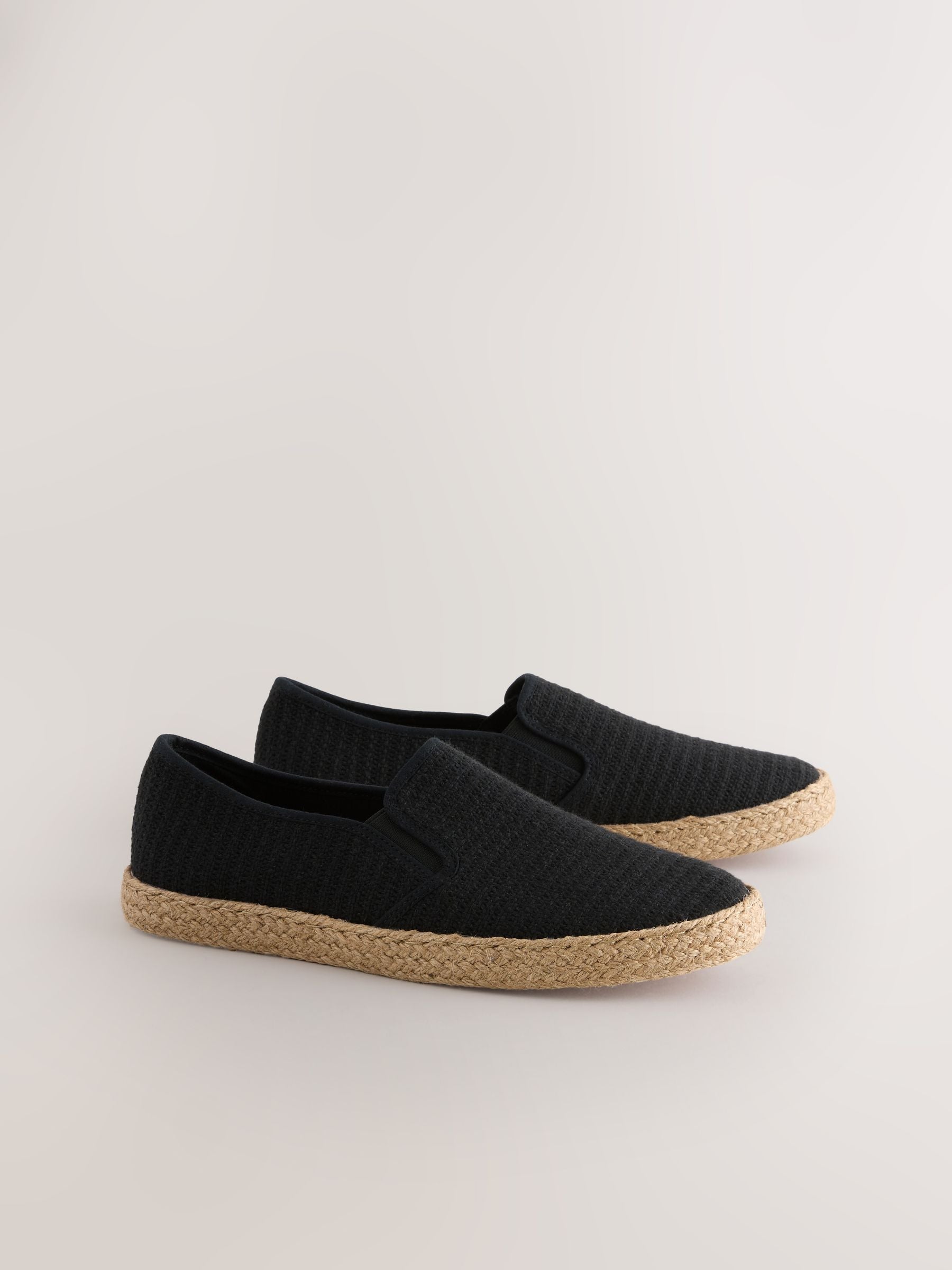 Black Textured Slip On Espadrilles