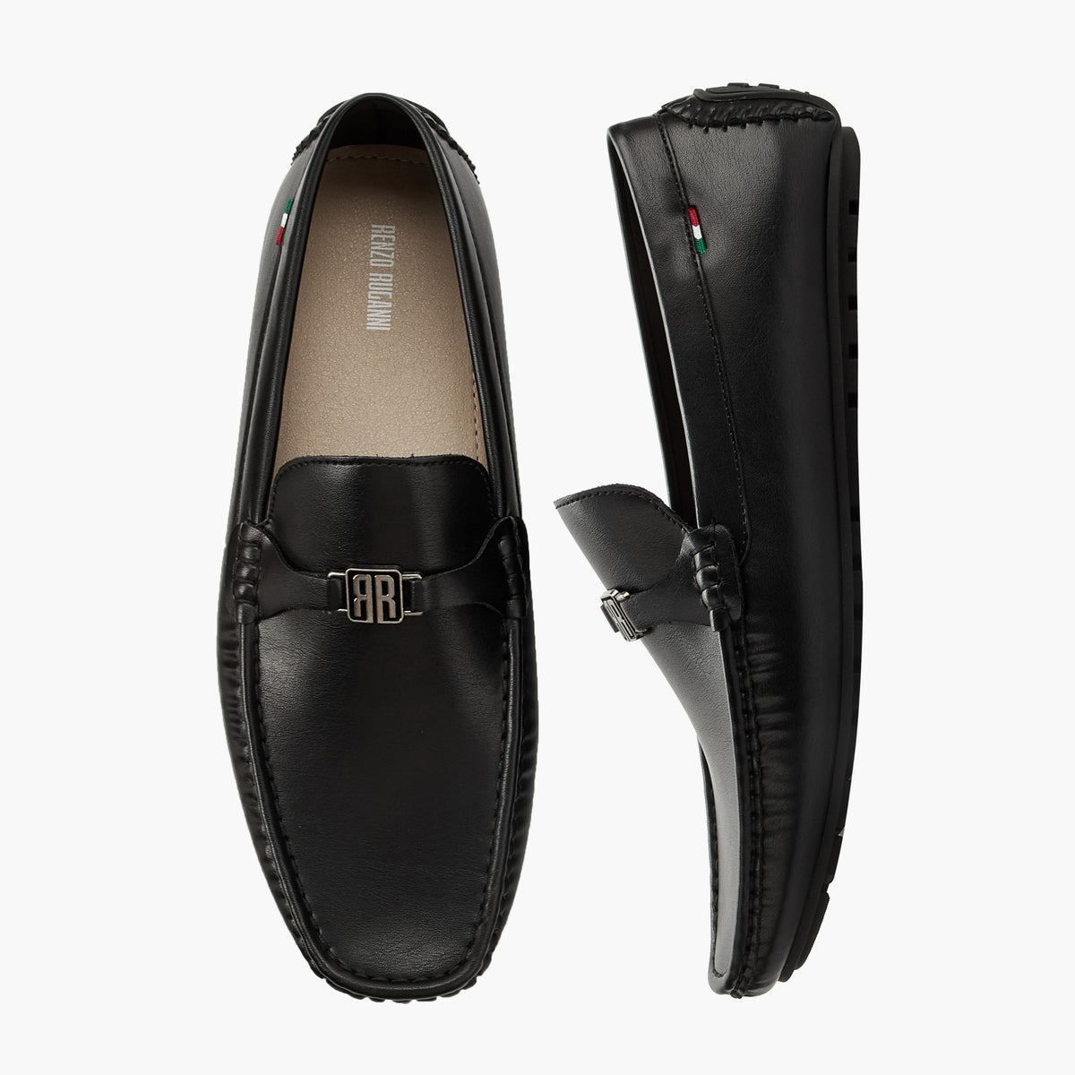 Renzo Ruganni Men Metallic Accent Slip-Ons Black