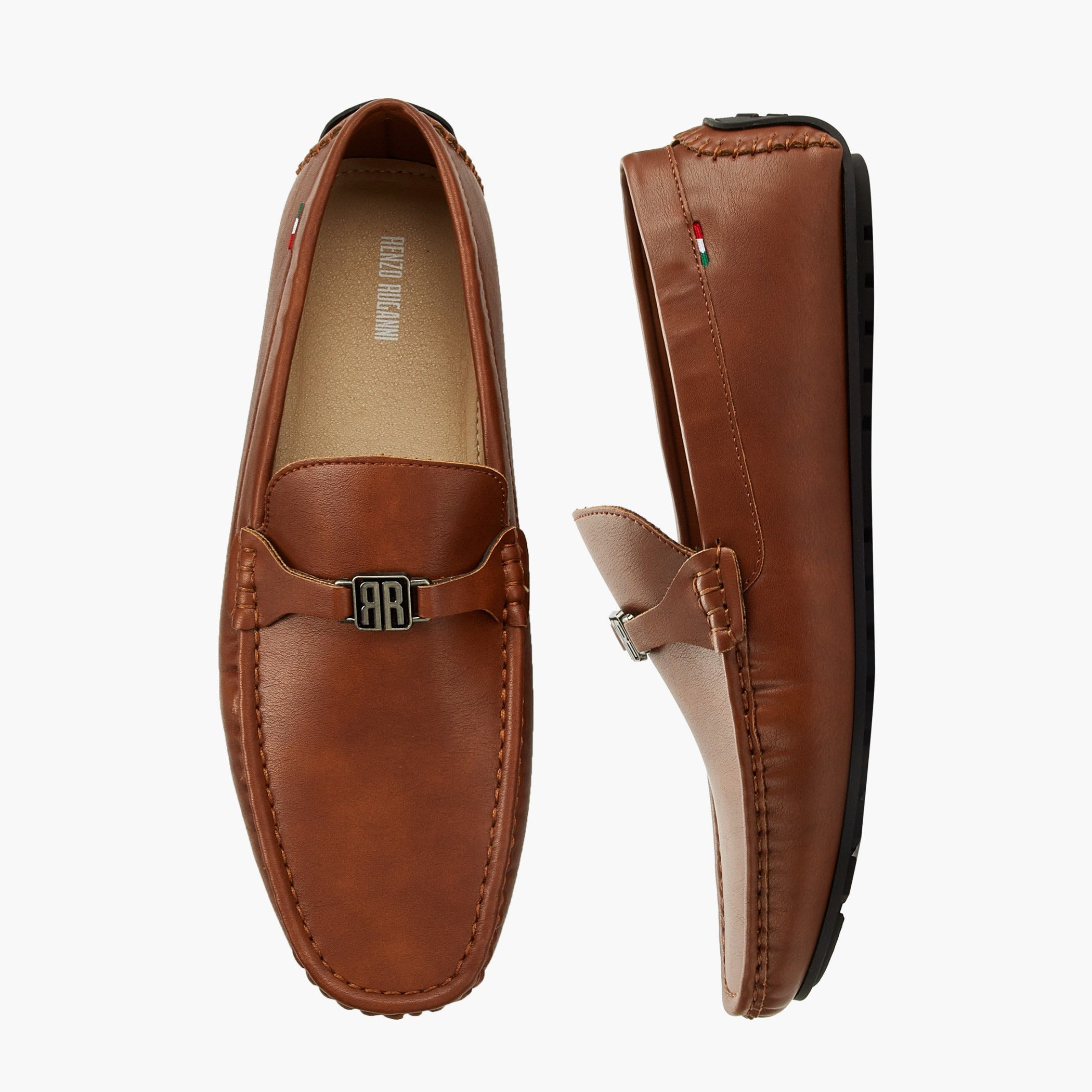 Renzo Ruganni Men Metallic Accent Slip-On Brown