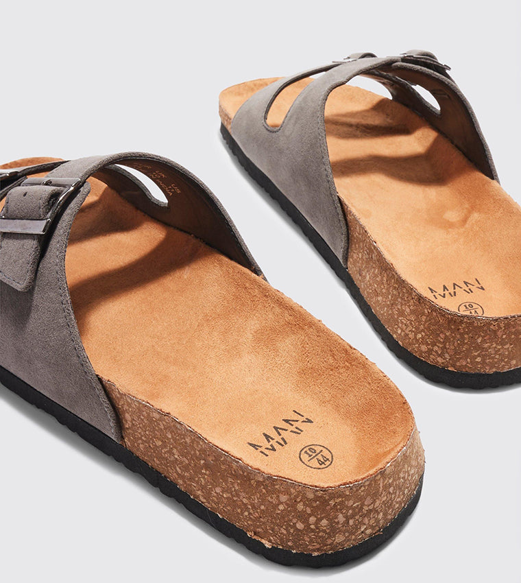 boohooMan Faux Suede Double Strap Sandal