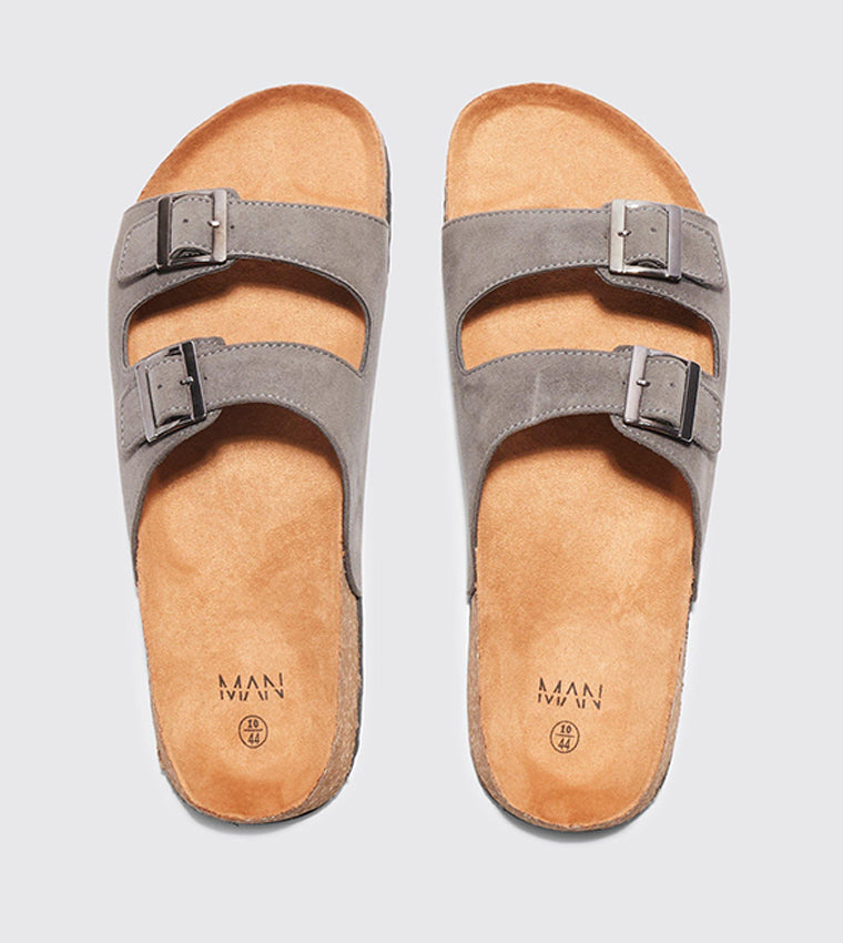 boohooMan Faux Suede Double Strap Sandal