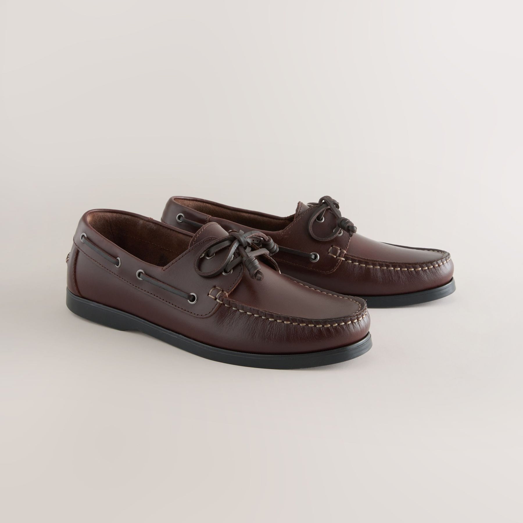 Next Signature Leather Boat Shoes Dark Brown